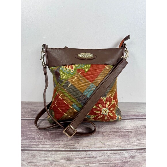 Spartina 449 Daufuskie Island Leather Fabric crossbody bag Boho EXCELLENT - Picture 1 of 16